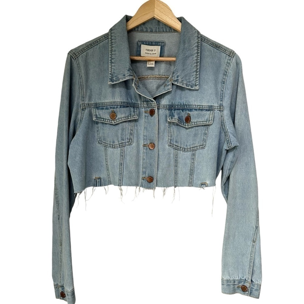 Forever 21 Essential Denim Cropped Trucker Jean Jacket, Large